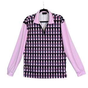 Hayley Elsaesser Polo Soda Bottle Print Quarter Zip Long Sleeve Pink Black M Pop